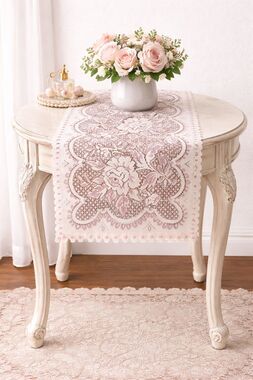 Bess Vintage Lace Table Runner NEW Pink Floral Cottagecore Farmhouse 13x45 USA